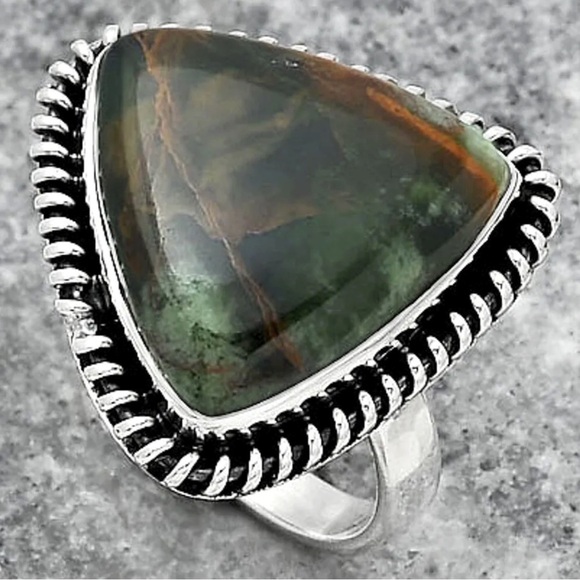 STERLING Silver National Turkish Rainforest Chrysocolla Ring - Picture 4 of 6